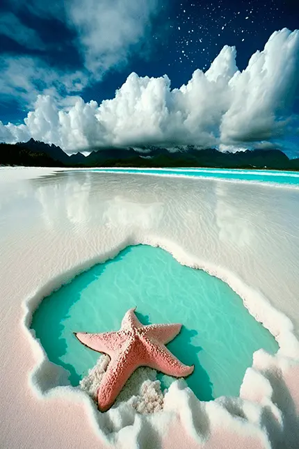 iPhone Wallpaper Preppy Aesthetic Beach with Clouds and Starfish