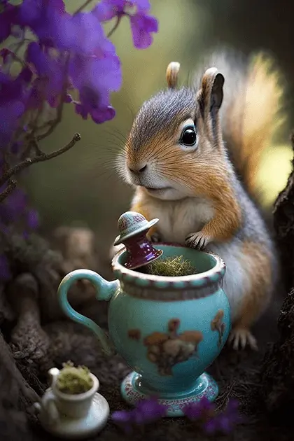 Cute iPhone Wallpaper of Squirrel with Teapot