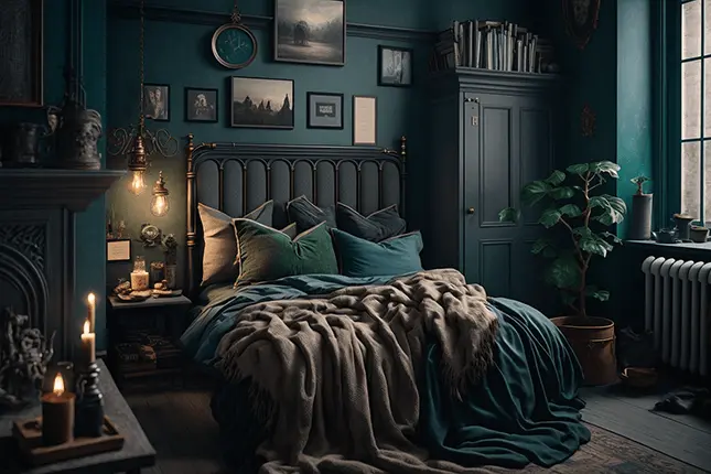 Dark Academia Room Design Blue Aesthetic Bedroom Vintage Wall Art