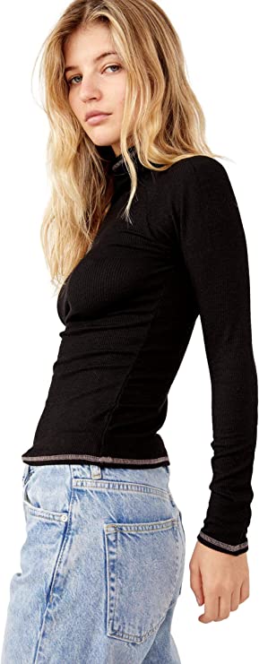 Dark Academia Casual Urban Outfitters Womens classic fit black turtleneck 100% cotton outfit with blue jeans