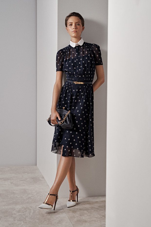 Women's Preppy Dark Academia Aesthetic Navy Blue Polka Dot Dress with White Collar