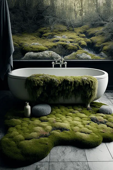 Dark Academia Aesthetic Bathroom with Moss Bath Mat