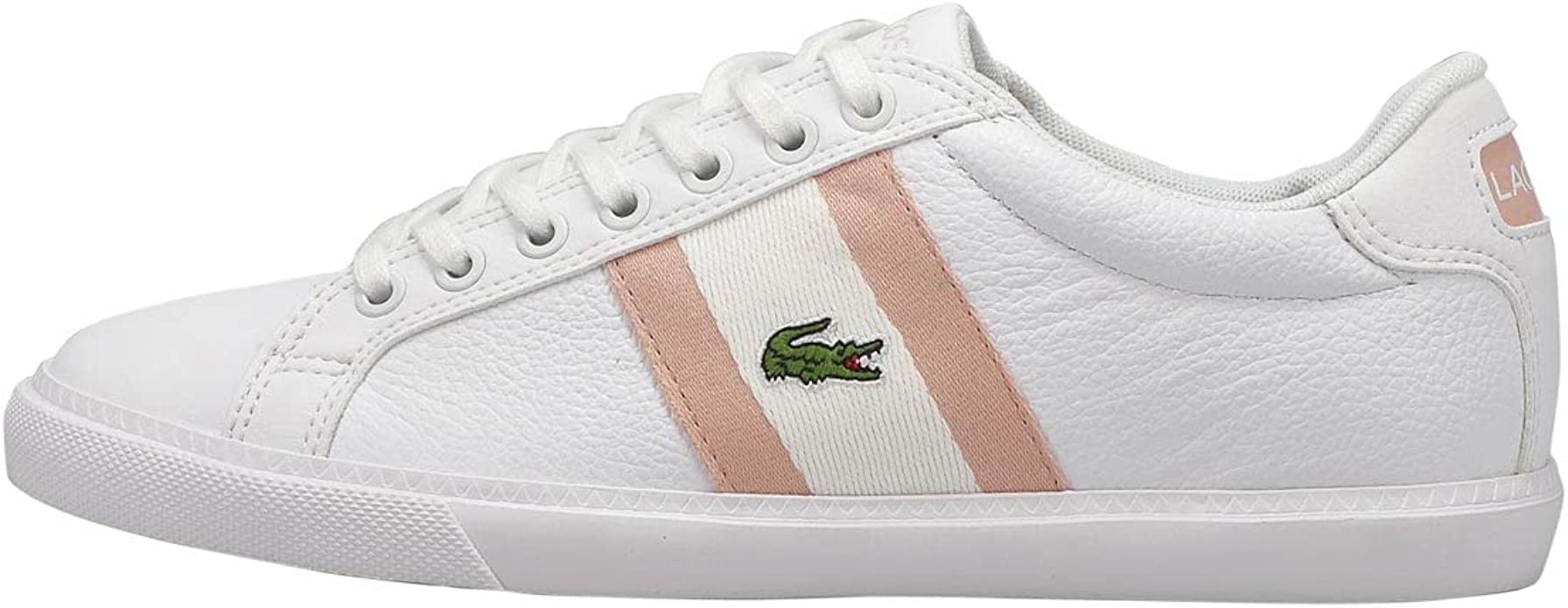 Preppy Aesthetic Sneakers by Lacoste White Leather with Pastel Pink Stripes and Alligator Logo