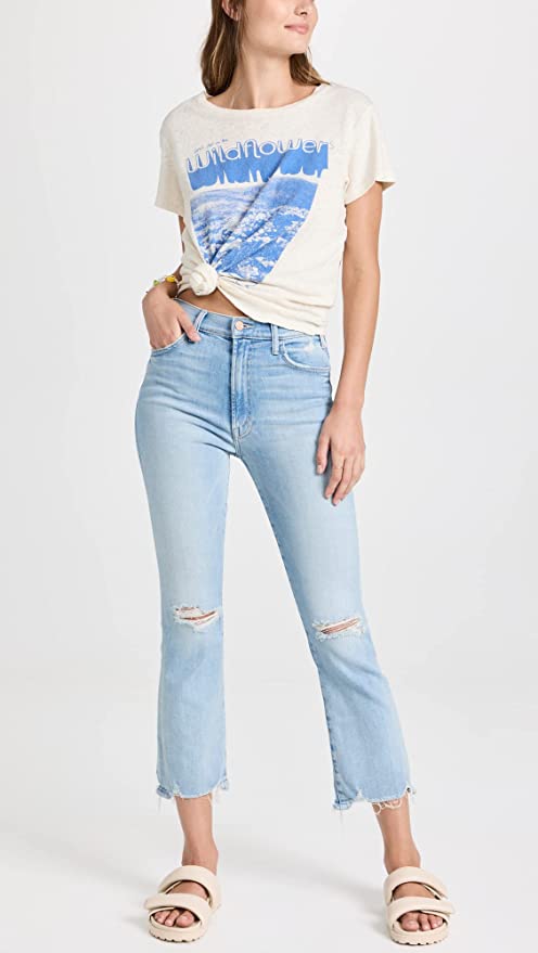 Blue Ripped Jeans Mid Ride Mother Jeans Distressed Bottoms