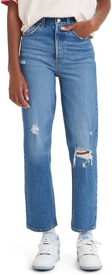 Ripped Light Blue Jeans Levi's Women's Premium Ribcage Straight Ankle Jeans