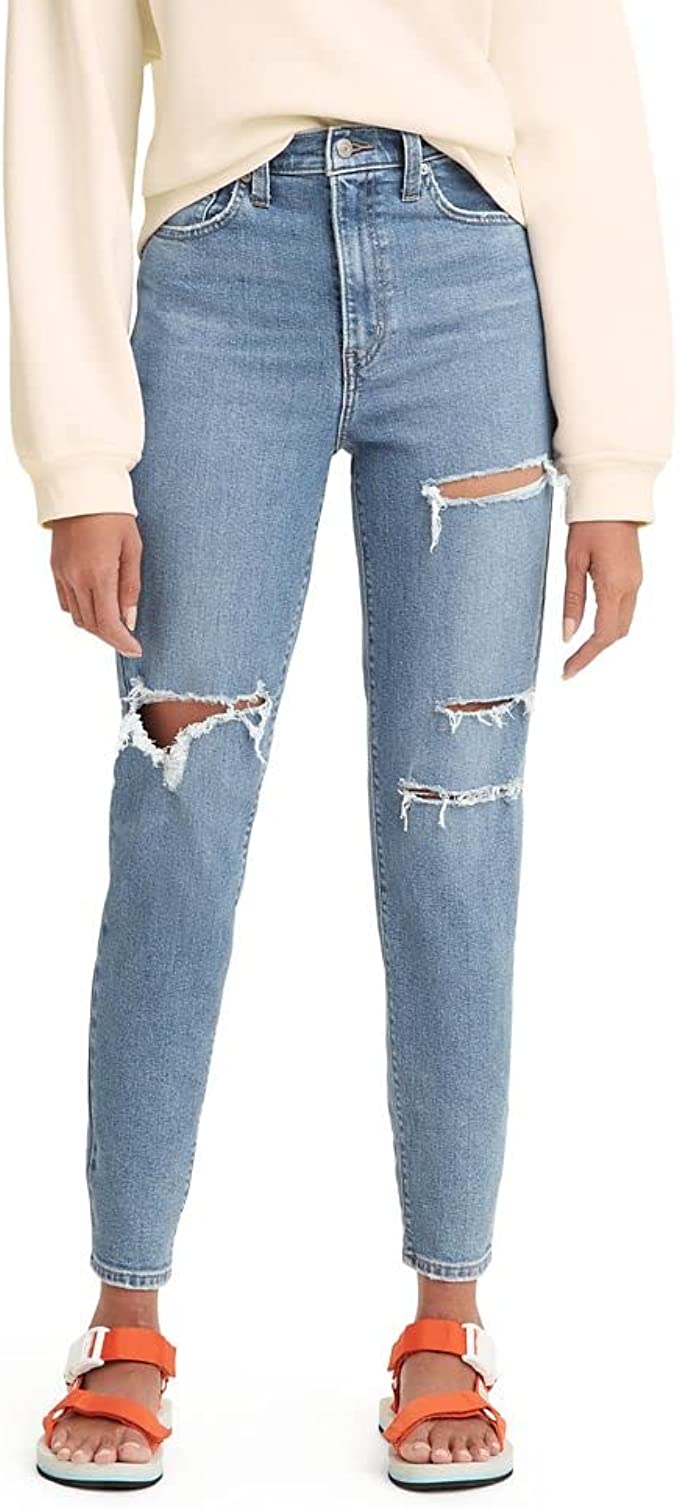 Ripped Mom Jeans High Waist Levis Blue