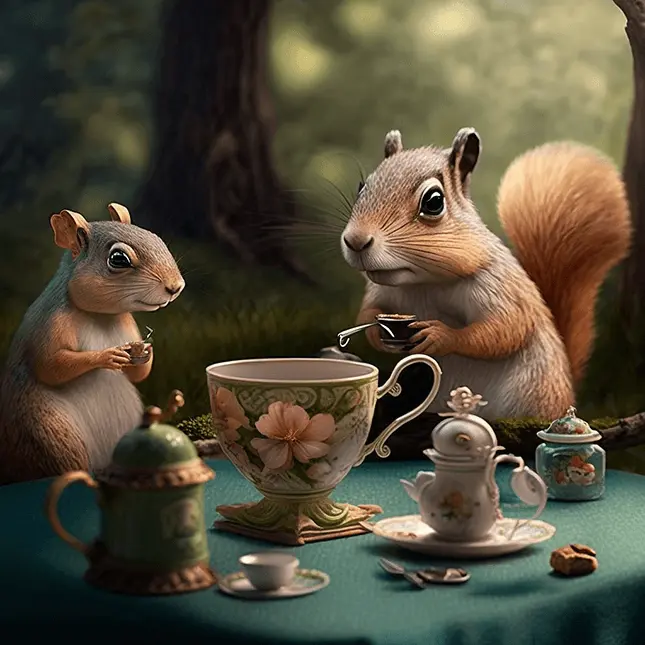 Clipart of Two Squirrels At Squirrel Tea Party