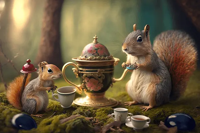 Free Squirrel Images of Two Squirrels At A Cute Tea Party