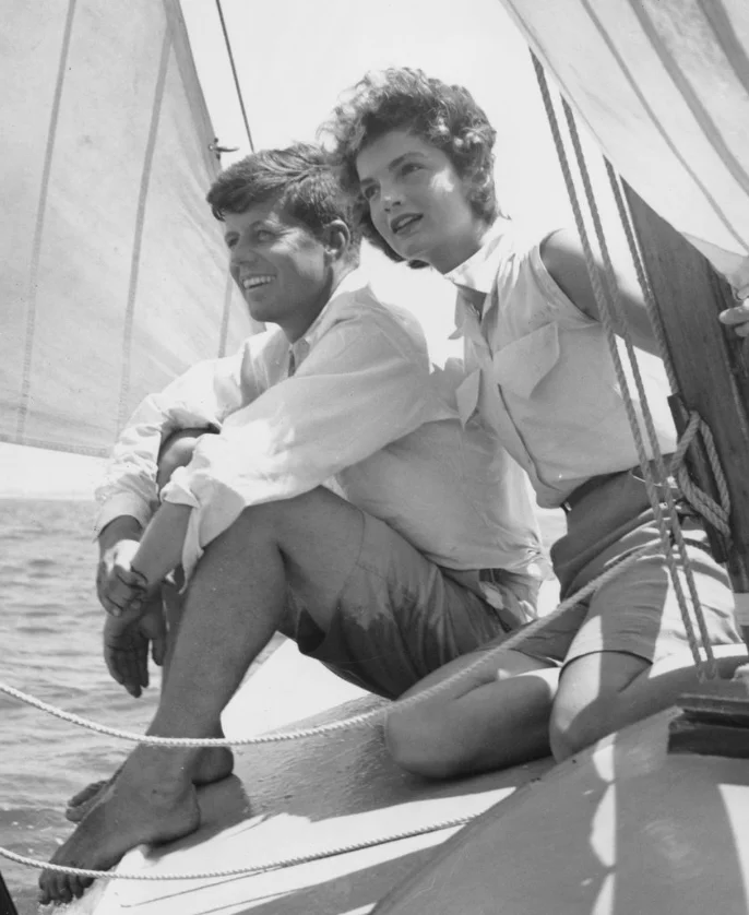 JFK and Jackie on Sailboat Wearing Preppy clothes