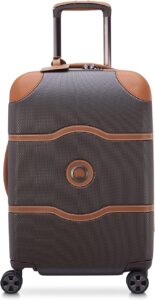 Delsey Leather Brown Carry On Rolling Luggage for Mother's Day Gift