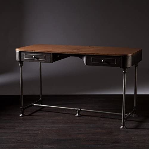Metal Desk with dark brown wood top