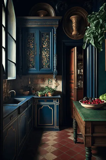 Maximalist Dark Academia Kitchen Interior Design