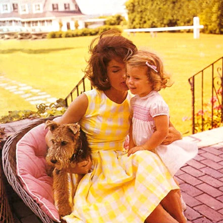 Preppy Yellow Summer Dress with Jackie Caroline Kennedy and Dog