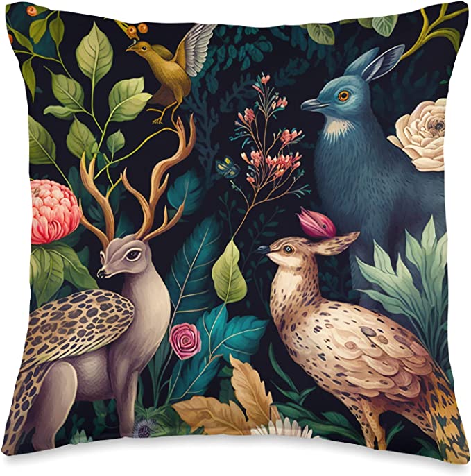 Preppy Decor Pillow with Cute Fauna and Flora