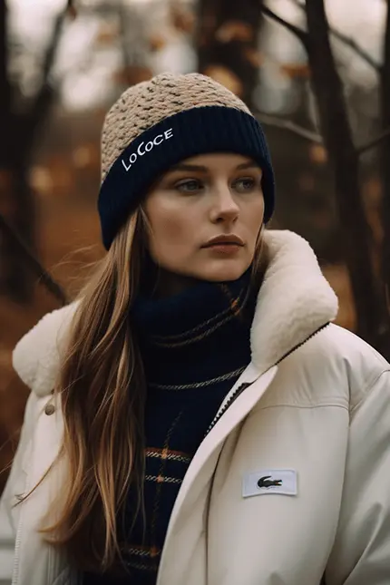 Preppy Winter Outfits Model Wearing White Coat and Plaid Wool Sweater