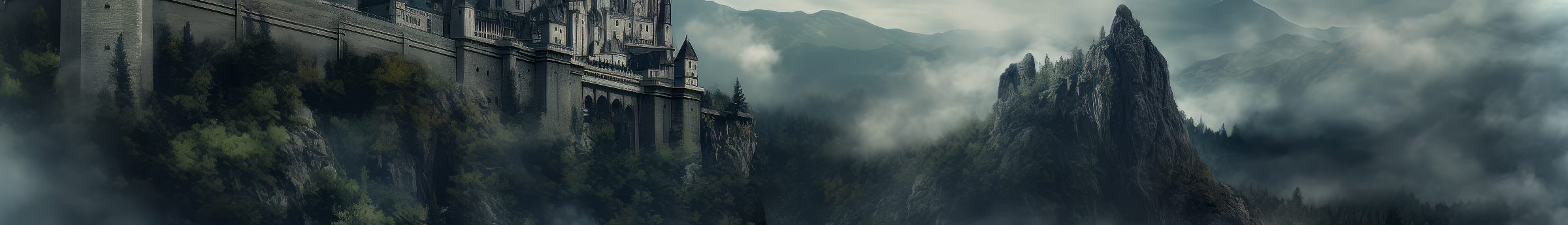 Dark Academia Castle Architecture in an Ominous Medieval Gothic setting with clouds and mountains image