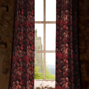 Dark Academia Curtains Red Gothic Ginkgo Leaf inside Medieval Gothic Castle with Arched Window
