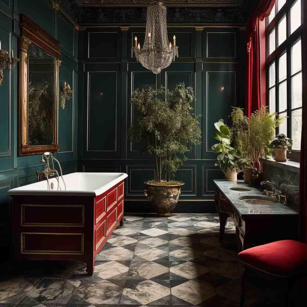 Maximalist Interior Design Bathroom with Dark Academia Aesthetic Decor