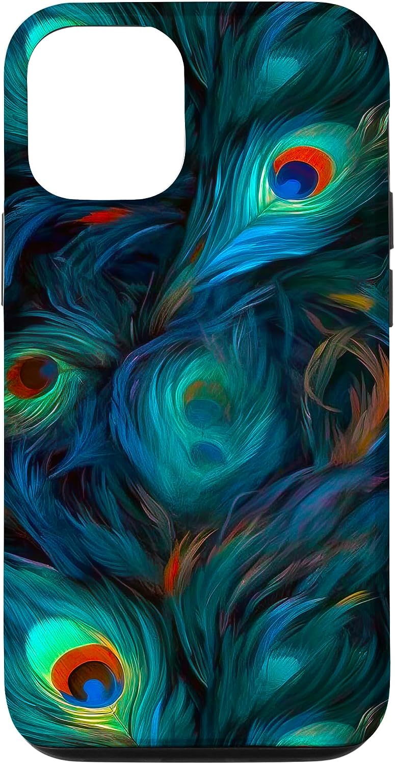 Dark Academia Phone Cases with Blue Green Peacock Feather Art