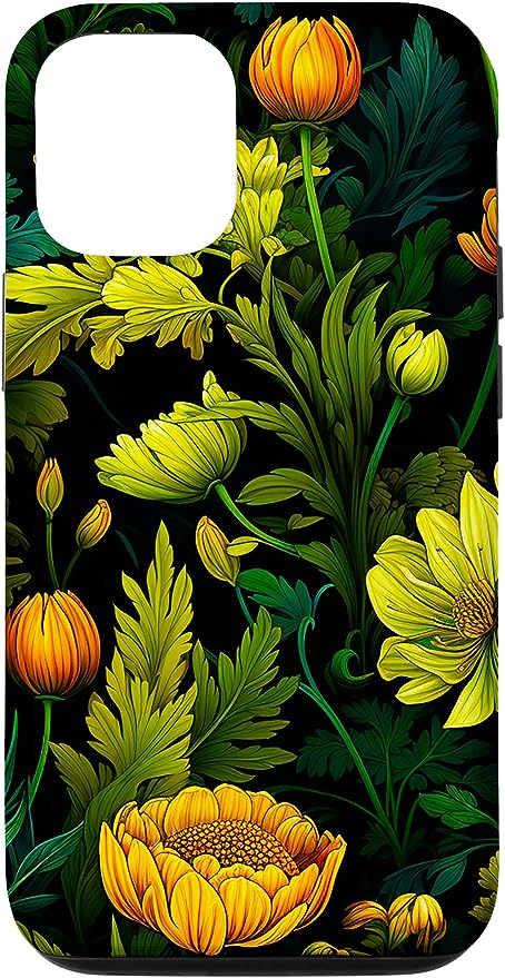 Dark Academia Phone Cases for iPhone with Green Cottagecore Nature Aesthetic Floral Art Pattern