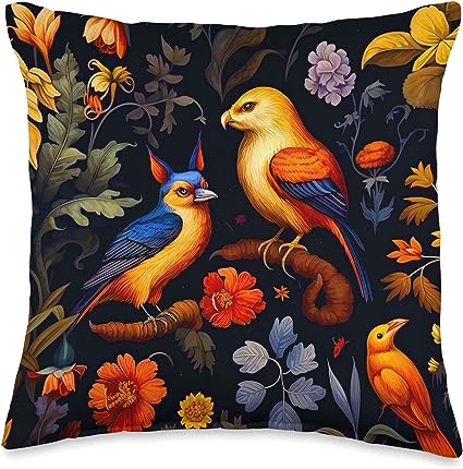 Dark Academia Pillow with Renaissance Fauna Bird Motif Art