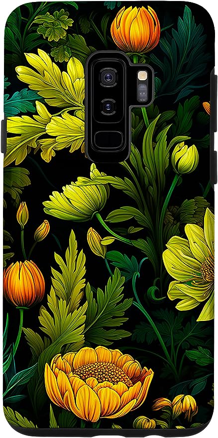 Dark Green Academia Cottagecore Phone Cases with Nature Floral Motif for Galaxy Phones