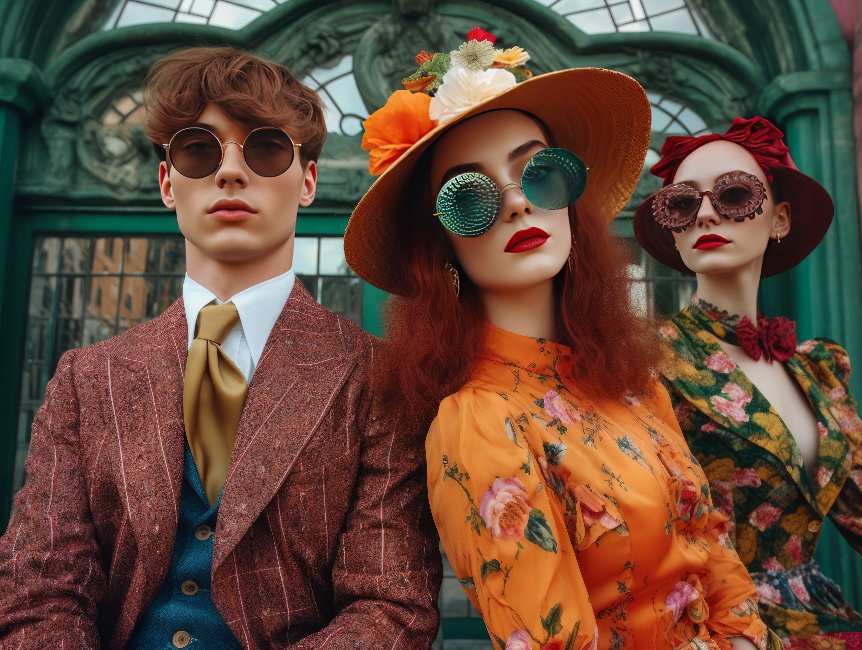 Dark Academia Style Outfits for Mens and Womens Fashion with Bold Colored Florals, Tweed, Hats and Glasses
