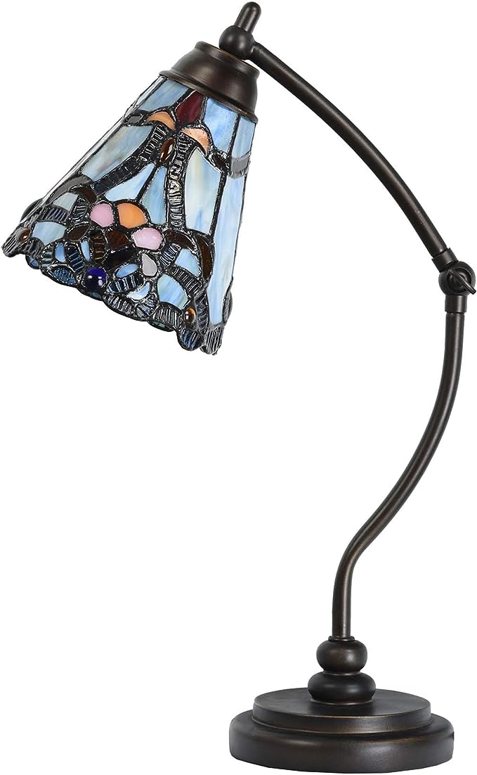 Dark Academia Desk Lamp in Baroque Style Blue with Tiffany Aesthetic