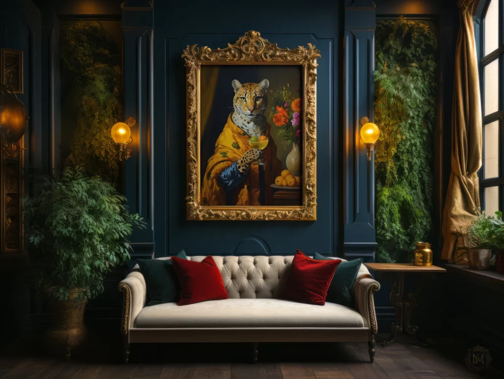 Dark Academia Art Print on Living Room Wall in Medieval Gothic Aesthetic Room