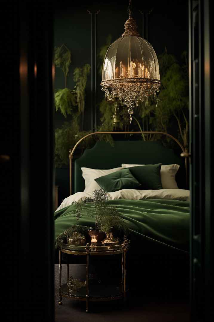 Bedroom Ideas for a Dark Green Royal Old Money Aesthetic Bedroom Design