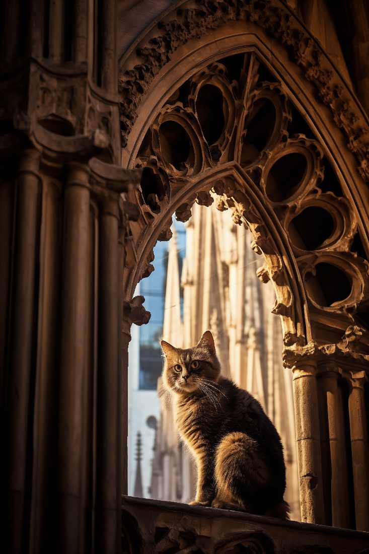 Italian Cat inside Gothic Arch Cathedral Architecture in Italy