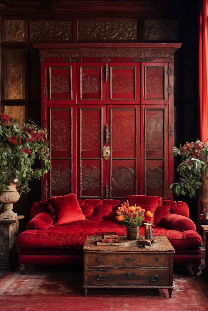 Red Bedroom Dark Academia Oriental Mansion Aesthetic