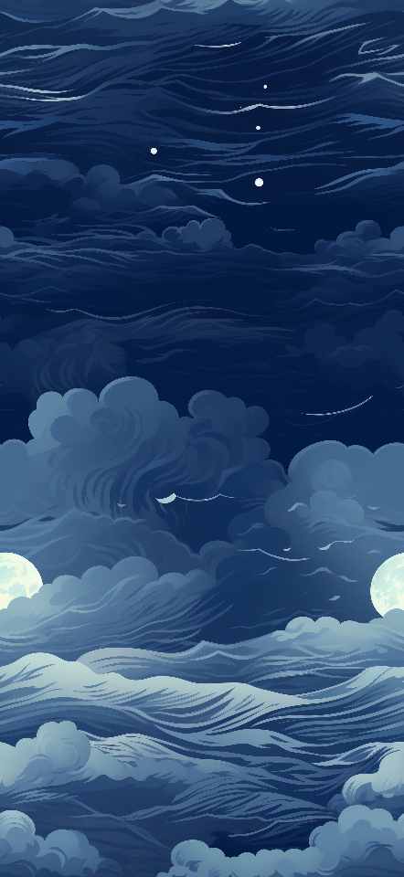 Blue Waves Moon Cute iPhone Wallpaper