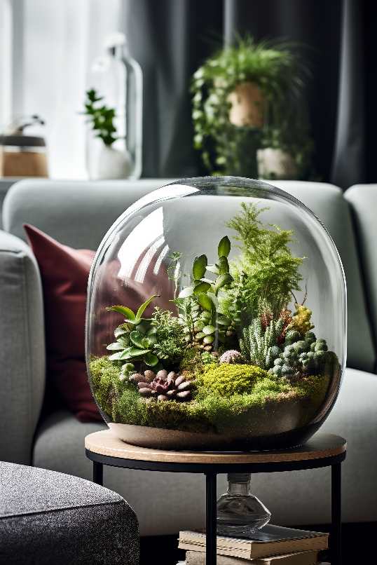 scandinavian design, glass, dome, terrarium, vibrant, moss, plants, modern home, decor