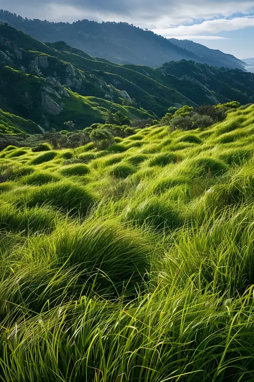 erosion control grass vetiver vetiveria zizanioides in a picturesque alpine setting with mountains in background