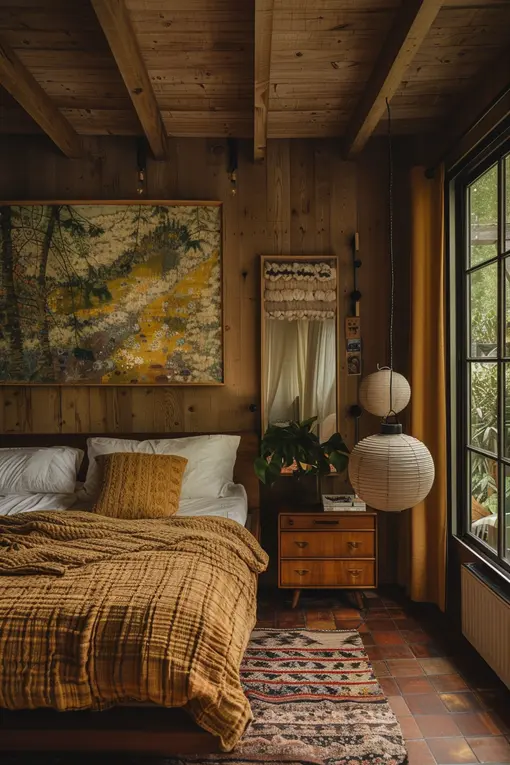 French Cabin Bedroom - Mid-Century Modern - Yellow Vintage