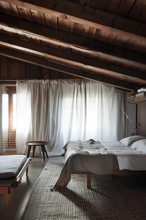 Gray Mid-Century Modern Bedroom - Sloped Ceiling - Italy