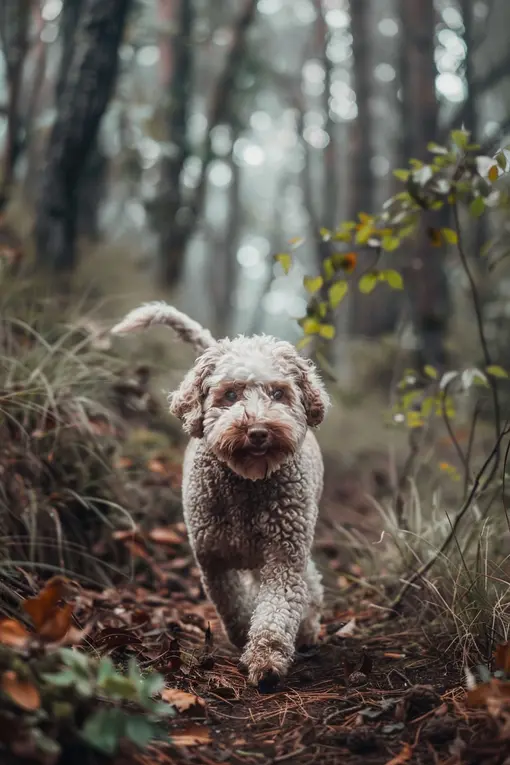 Lagotto Romagnolo Italian Water Dog Truffle Breed in the woods
