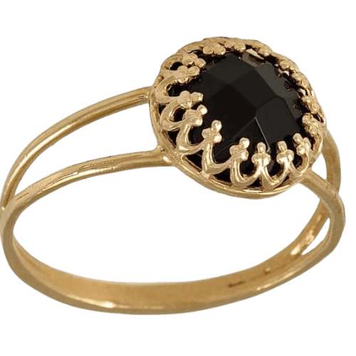 Dark academia cocktail ring with genuine onyx and 14K gold plating.