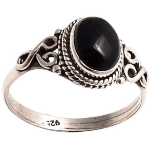 Dark academia black onyx statement ring with bold sterling silver.