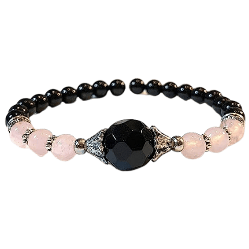 Dark academia onyx and rose quartz bracelet for a touch of healing energy.