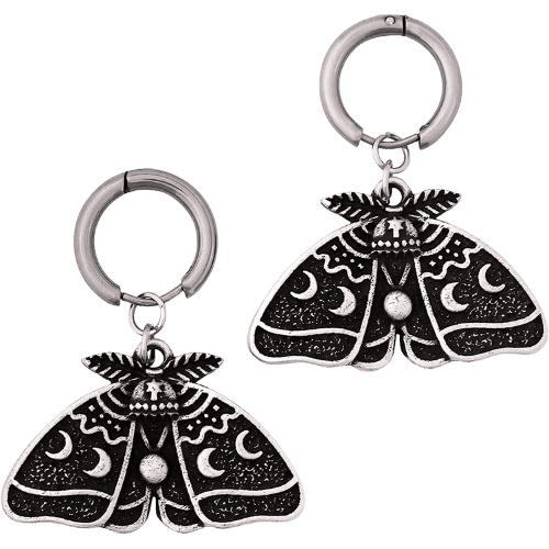 Dark academia Luna moth earrings in gothic silver design.