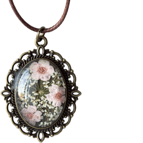 Dark academia handmade pressed flower necklace for a romantic touch.