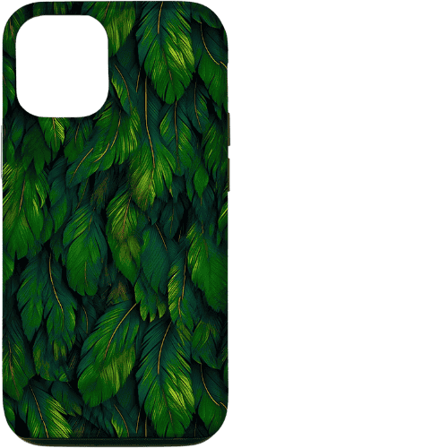 Dark Academia Aesthetic Phone Case for iPhone with Green Feather Leaf Art Motif