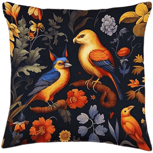 Dark Academia Pillow with Renaissance Fauna Bird Motif Art