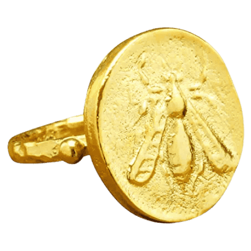 Dark academia honey bee signet coin ring in luxurious 24K gold vermeil.