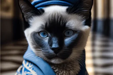 Italian Cat wearing Blue Robes inside the Vatican in Italy