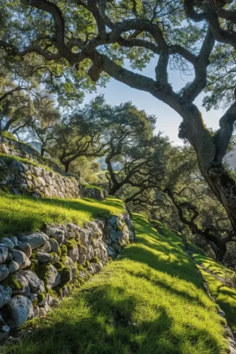 Erosion Control Plants on Slope with Live Oak Trees and Grasses