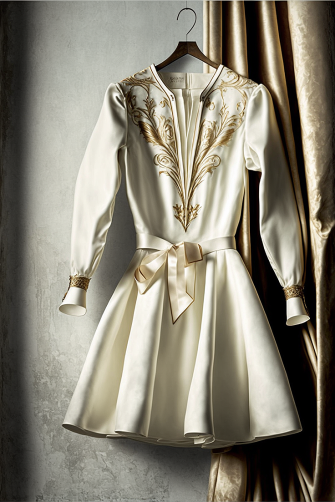 White and Gold Dress with Long Sleeves, Silk