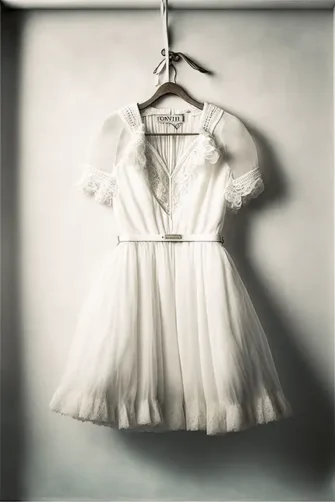 White Dress on Hanger, Pleated, Sleeveless with Belt, Cottagecore Aesthetic